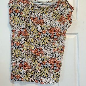Loft floral top. Navy pink peach and yellow.
